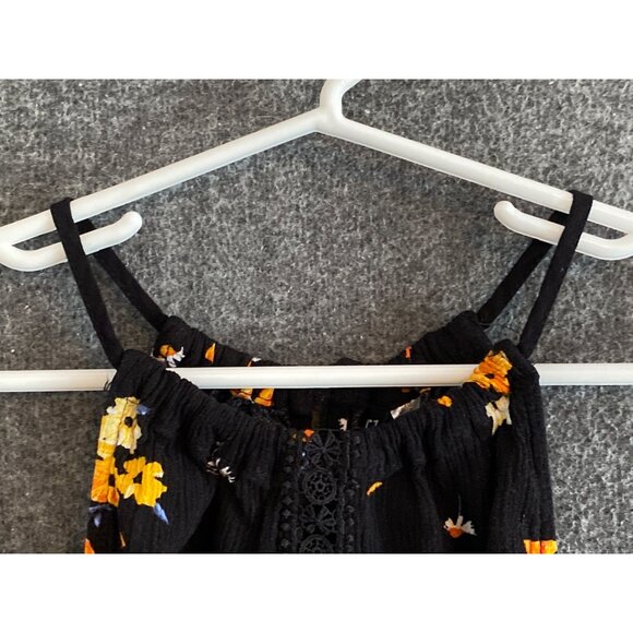 H&M Divided Halter Black Yellow Orange Floral Sleeveless Crochet Peplum Lace 0 - Picture 4 of 9